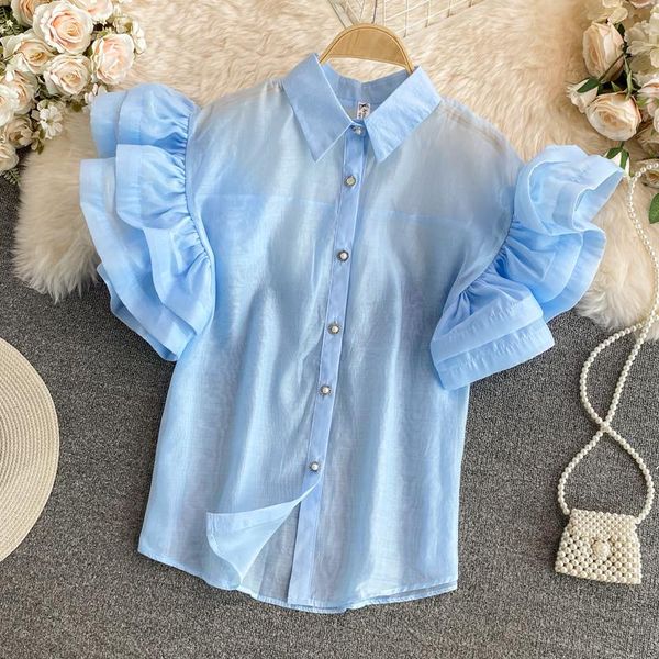 women's blouses & shirts camicia mujer summer sweet neck chiffon ruffles puff short sleeve single-breasted solid blouse clothes, White
women's blouses & shirts camicia mujer summer sweet neck chiffon ruffles puff short sleeve single-breasted solid blouse clothes, White