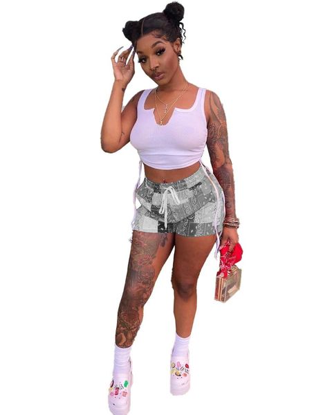 women's tracksuits summer open neckline drawstring bandage patchwork printed vest shorts two piece set mn8344, Gray
women's tracksuits summer open neckline drawstring bandage patchwork printed vest shorts two piece set mn8344, Gray