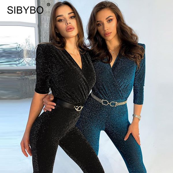 sibybo black sparkly glitter shoulder pads jumpsuit women spring v-neck bodycon rompers elegant ladies slim partywear overalls, Black;white
sibybo black sparkly glitter shoulder pads jumpsuit women spring v-neck bodycon rompers elegant ladies slim partywear overalls, Black;white
