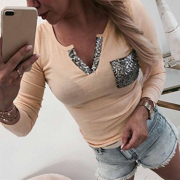 casual slim women sequin knitting pocket long sleeve v-neck tshirt ladies women's t-shirt, White
casual slim women sequin knitting pocket long sleeve v-neck tshirt ladies women's t-shirt, White