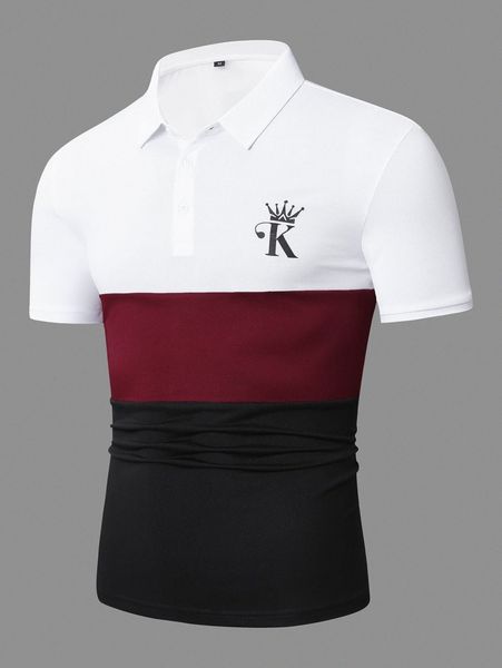 men crown and letter graphic colorblock polo shirt y0pf#, White;black 
men crown and letter graphic colorblock polo shirt y0pf#, White;black