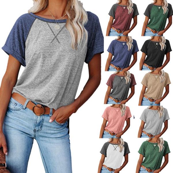 women's t-shirt spring and summer short-sleeved set round neck color matching casual loose women, White
women's t-shirt spring and summer short-sleeved set round neck color matching casual loose women, White
