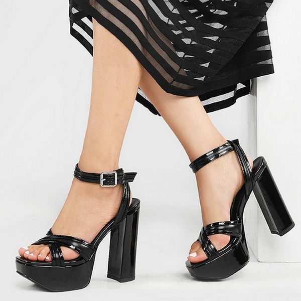 sandals platform square high heel women faux leather buckle summer shoes party woman's plus size 34-42, Black
sandals platform square high heel women faux leather buckle summer shoes party woman's plus size 34-42, Black