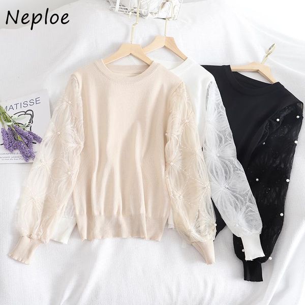 women's sweaters neploe lace mesh sequined beading patchwork pullovers chic loose long sleeve knitted 2021 autumn winter o-neck sweate, White;black
women's sweaters neploe lace mesh sequined beading patchwork pullovers chic loose long sleeve knitted 2021 autumn winter o-neck sweate, White;black