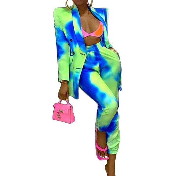 women's two piece pants blazer e pantaloni doppiopetto a maniche lunghe da donna con stampa colorante alla moda set elegante, White
women's two piece pants blazer e pantaloni doppiopetto a maniche lunghe da donna con stampa colorante alla moda set elegante, White