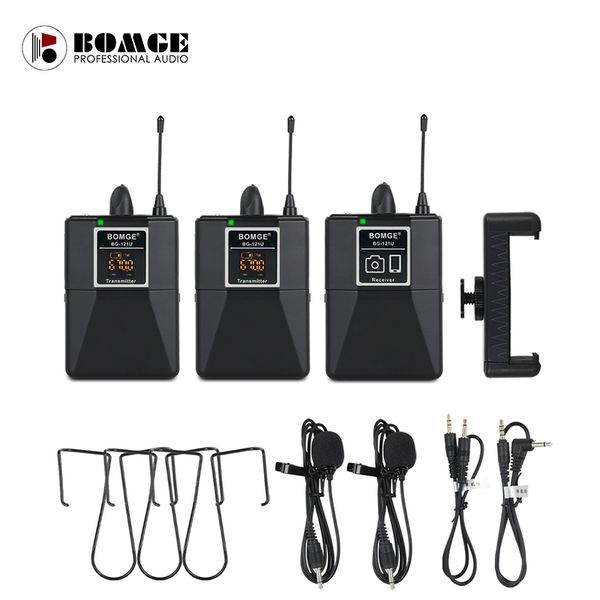 uhf dual channel wireless lavalier microphone lapel mic for slr 65m range dslr camera interview live recording bg-121u-2 bg-121u-1
uhf dual channel wireless lavalier microphone lapel mic for slr 65m range dslr camera interview live recording bg-121u-2 bg-121u-1