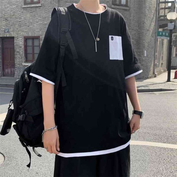 hybskr men's patchwork t-shirt short sleeve loose fashion casual oversize t shirts male clothing 210707, White;black
hybskr men's patchwork t-shirt short sleeve loose fashion casual oversize t shirts male clothing 210707, White;black