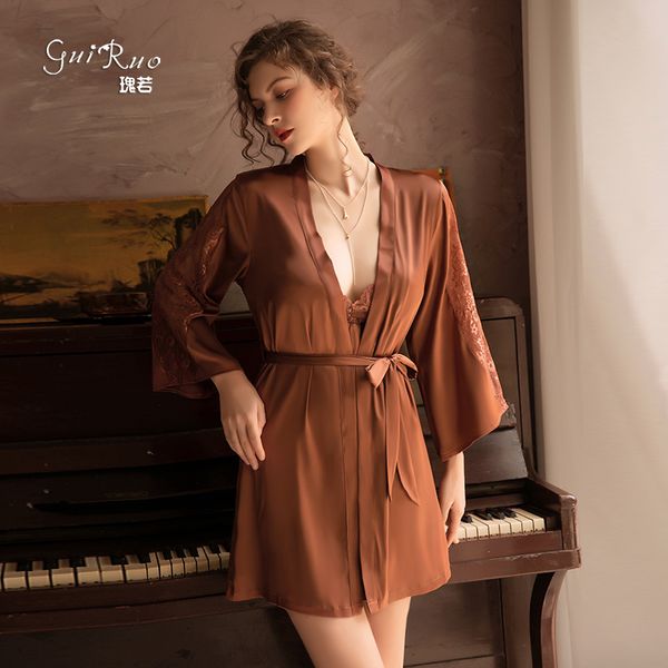 new summer women's guiruo spring pajamas satin long sleeve lace up robe bathrobe home wear 780, Black;red
new summer women's guiruo spring pajamas satin long sleeve lace up robe bathrobe home wear 780, Black;red