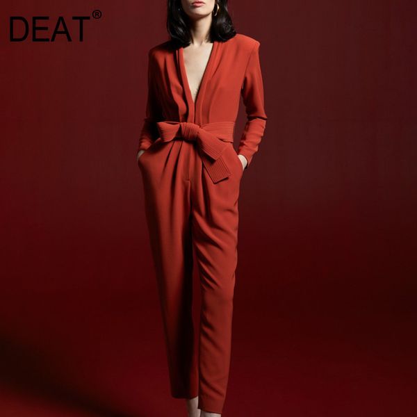deat new v-neck long sleeve high waist loose fit fashion tide women red lace up pockets office lady thin jumpsuits 7e0246 210428, Black;white
deat new v-neck long sleeve high waist loose fit fashion tide women red lace up pockets office lady thin jumpsuits 7e0246 210428, Black;white