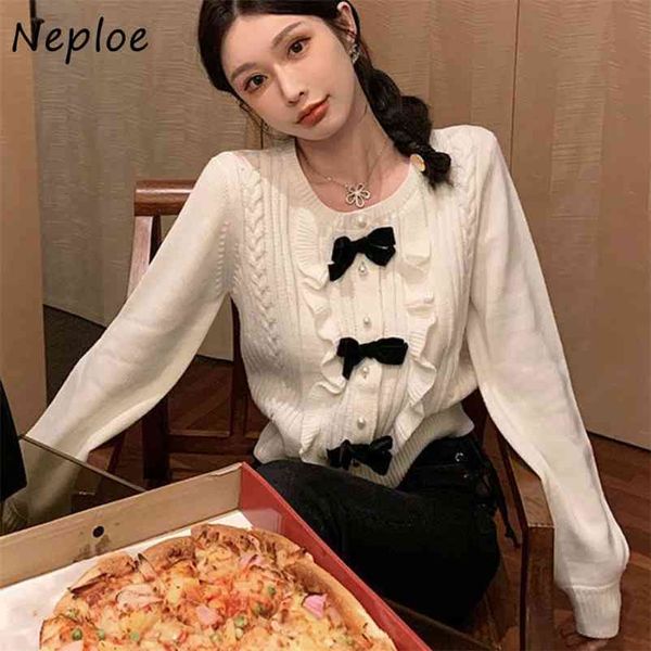o neck long sleeve single breast sweater cardigans bow design thicked warm pull femme coat pit solid sueter feminino 210422, White;black
o neck long sleeve single breast sweater cardigans bow design thicked warm pull femme coat pit solid sueter feminino 210422, White;black