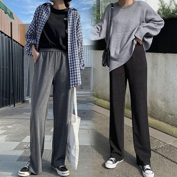 women's pants & capris 2021 autumn winter women wide leg high waist elastic split zipper casual pockets straight trousers db844, Black;white
women's pants & capris 2021 autumn winter women wide leg high waist elastic split zipper casual pockets straight trousers db844, Black;white