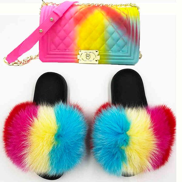 fashion fur slides women brand fur slippers iridescent color matched colors jelly purse and fur slides sets, Black
fashion fur slides women brand fur slippers iridescent color matched colors jelly purse and fur slides sets, Black