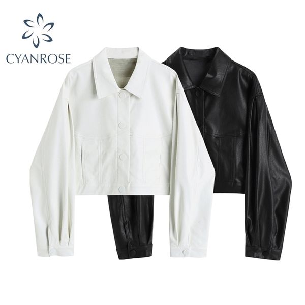 autumn pu leather jacket women loose soft vintage motorcycle biker single breasted casual short coat jackets female 210515, Black
autumn pu leather jacket women loose soft vintage motorcycle biker single breasted casual short coat jackets female 210515, Black
