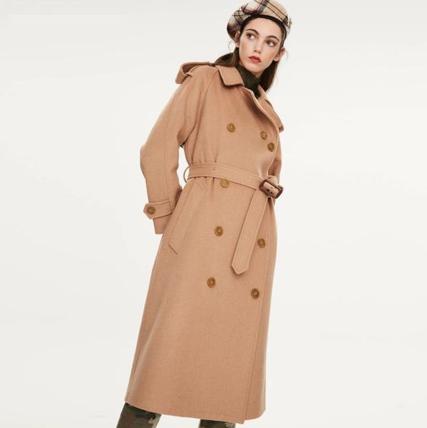 women's wool & blends winter women's double-breasted coat loose over-the-knee extended british style, Black
women's wool & blends winter women's double-breasted coat loose over-the-knee extended british style, Black
