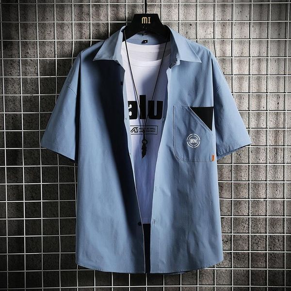 men's casual shirts 2021 summer short-sleeved shirt cotton tooling slim korean fashion trend with streetwear, White;black
men's casual shirts 2021 summer short-sleeved shirt cotton tooling slim korean fashion trend with streetwear, White;black