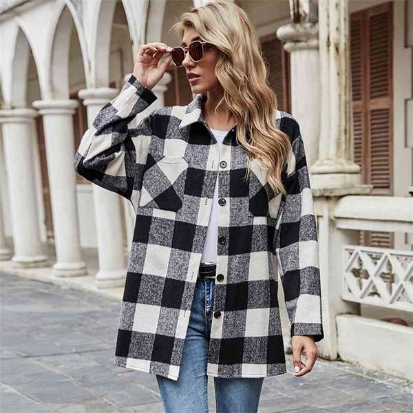 vintage women long sleeve black white plaid coats fashion ladies streetwear elegant girls oversize jacket chic coat 210530, Black;brown
vintage women long sleeve black white plaid coats fashion ladies streetwear elegant girls oversize jacket chic coat 210530, Black;brown