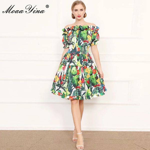 fashion designer dress summer women's dress slash neck elastic waist cactus floral print elegant dresses 210524, Black;gray
fashion designer dress summer women's dress slash neck elastic waist cactus floral print elegant dresses 210524, Black;gray