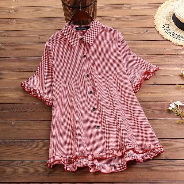 women's blouses & shirts 2021 summer check ruffles blouse zanzea women casual plaid vintage lapel short sleeve tunic female chemise bl, White
women's blouses & shirts 2021 summer check ruffles blouse zanzea women casual plaid vintage lapel short sleeve tunic female chemise bl, White