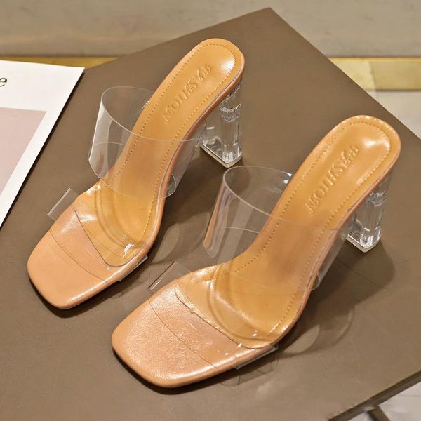 women slipper 2021 brand summer transparent pvc sandal crystal high-heeled slippers open toe square heel, Black
women slipper 2021 brand summer transparent pvc sandal crystal high-heeled slippers open toe square heel, Black