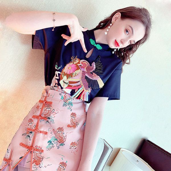 luxury cheongsam funani chine style cheongsam modified dr's summer 2021 printed skirt two piece set, Blue;red
luxury cheongsam funani chine style cheongsam modified dr's summer 2021 printed skirt two piece set, Blue;red