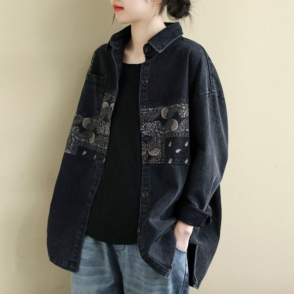shorts arrival spring arts style women cotton denim sleeve loose shirts patchwork print vintage blouse femme long s816 v387, White;black
shorts arrival spring arts style women cotton denim sleeve loose shirts patchwork print vintage blouse femme long s816 v387, White;black
