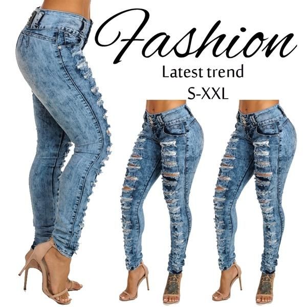 women's jeans high waist pencil casual blue ripped denim pants lady long skinny slim 
women's jeans high waist pencil casual blue ripped denim pants lady long skinny slim