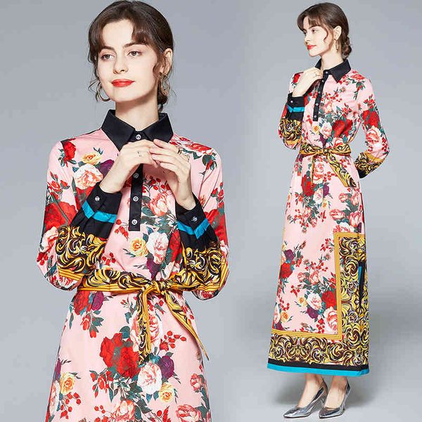 casual dresses 2021 luxury rose floral hoiday maxi women elegant shirt collar full sleeve flower print loose split long with belt, Black;gray
casual dresses 2021 luxury rose floral hoiday maxi women elegant shirt collar full sleeve flower print loose split long with belt, Black;gray