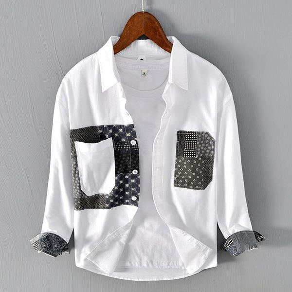 men's casual shirts men 2021 autumn fashion brand japan style patchwork vintage slim fit pure cotton shirt male loose, White;black
men's casual shirts men 2021 autumn fashion brand japan style patchwork vintage slim fit pure cotton shirt male loose, White;black
