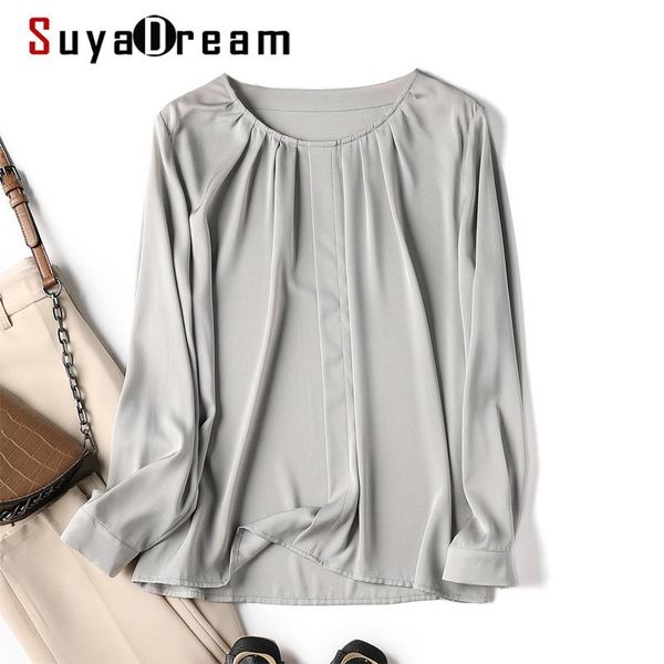 women's blouses & shirts suyadream woman autumn real silk duble joe o neck long sleeves solid casual blouse 2021 top, White
women's blouses & shirts suyadream woman autumn real silk duble joe o neck long sleeves solid casual blouse 2021 top, White