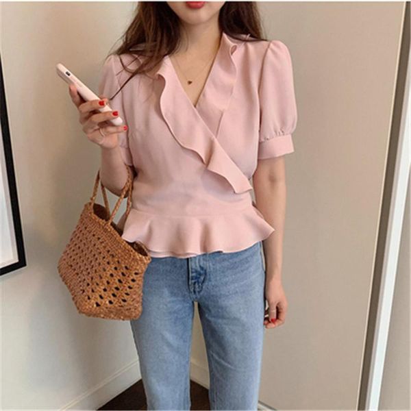 women's blouses & shirts 2021 arrivals summer blouse shirt femme pink chiffon ruffled short sleeve lace-up blusas sweet gril tunic, White
women's blouses & shirts 2021 arrivals summer blouse shirt femme pink chiffon ruffled short sleeve lace-up blusas sweet gril tunic, White