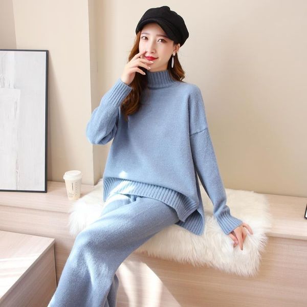 women's two piece pants 2021 autumn winter women solid thick 2 set lady turtleneck knitted pullover + wide leg suit female warm q170, White
women's two piece pants 2021 autumn winter women solid thick 2 set lady turtleneck knitted pullover + wide leg suit female warm q170, White