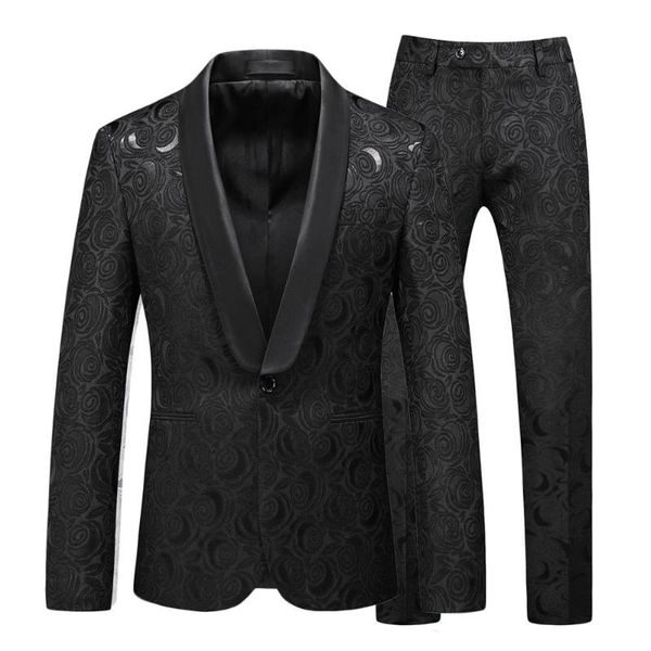 men's suits & blazers 2 pieces tuxedo suit sets jacquard material black white retro lapel slimming floral wedding clothing man with pan, White;black
men's suits & blazers 2 pieces tuxedo suit sets jacquard material black white retro lapel slimming floral wedding clothing man with pan, White;black