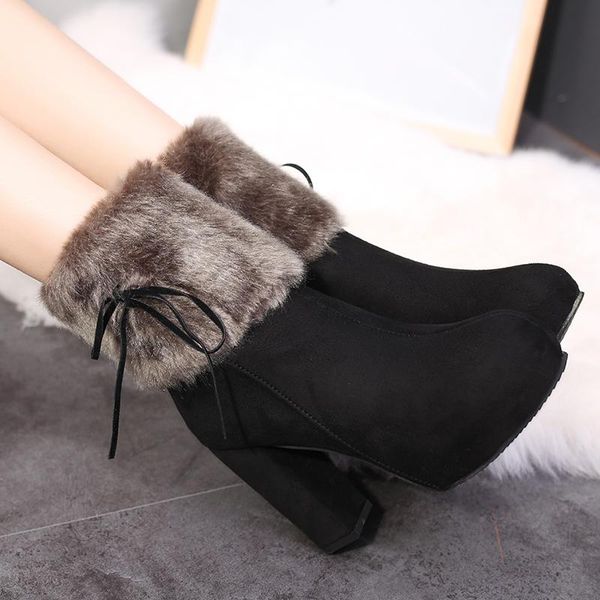boots thick with high heel women's winter shoes platform waterproof plus velvet, Black
boots thick with high heel women's winter shoes platform waterproof plus velvet, Black