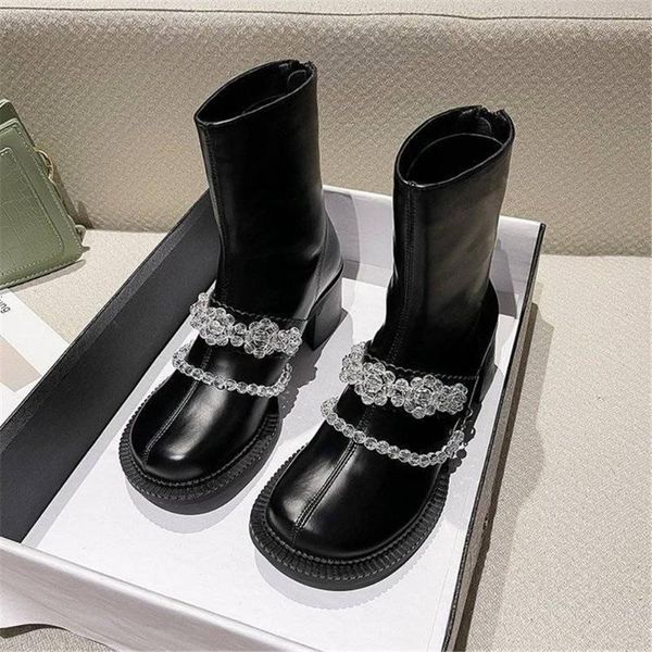 boots fashion brand women ankle med heel platform non slip pu leather soft short shoes round toe on, Black
boots fashion brand women ankle med heel platform non slip pu leather soft short shoes round toe on, Black