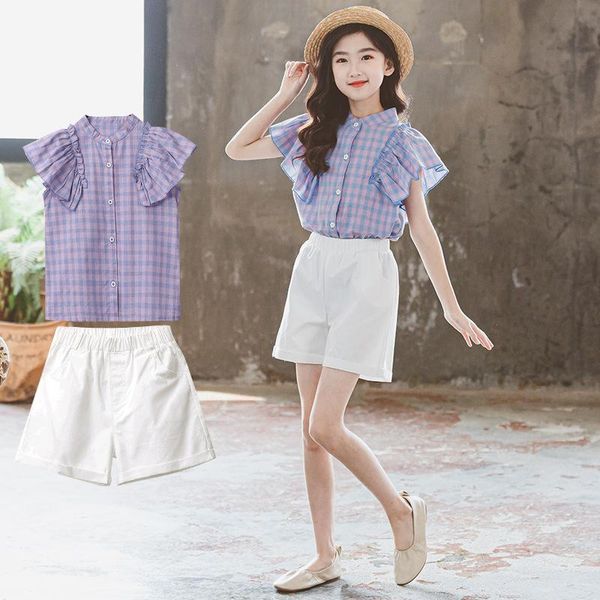 clothing sets girls 2021 summer teenage girl plaid ruffles shirt and shorts 2pcs outfits children clothes 4-14year, White
clothing sets girls 2021 summer teenage girl plaid ruffles shirt and shorts 2pcs outfits children clothes 4-14year, White