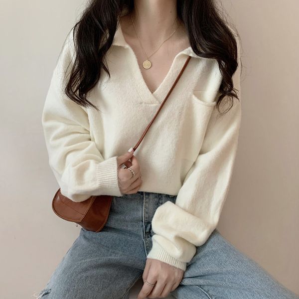 women's sweaters estilo preguiçoso decote em v manga comprida camisola roupas femininas primavera e outono novo solto branco superior l, White;black
women's sweaters estilo preguiçoso decote em v manga comprida camisola roupas femininas primavera e outono novo solto branco superior l, White;black