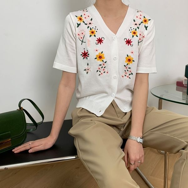 women's sweaters summer knitted short sleeve flower embroidery single button cardigans cape black two color thin cardigan 7t3, White;black
women's sweaters summer knitted short sleeve flower embroidery single button cardigans cape black two color thin cardigan 7t3, White;black