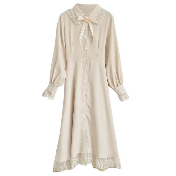 french vintage apricot bow collar patchwork lace single-breasted lantern long sleeve solid elegant dress autumn d1835 210514, Black;gray
french vintage apricot bow collar patchwork lace single-breasted lantern long sleeve solid elegant dress autumn d1835 210514, Black;gray