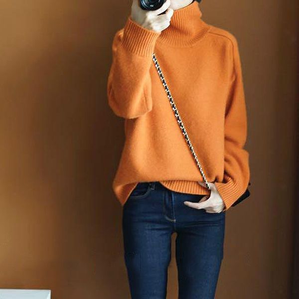 women's sweaters minimalist turtleneck sweater, large knitted casual, warm, autumn and winter, White;black
women's sweaters minimalist turtleneck sweater, large knitted casual, warm, autumn and winter, White;black