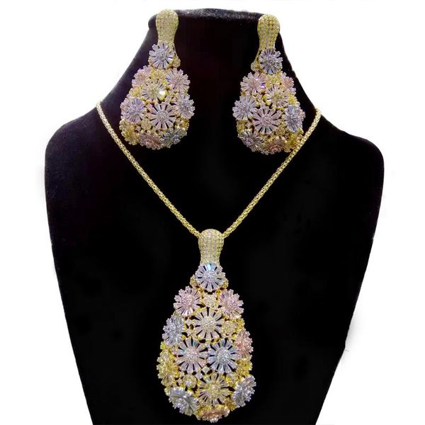 earrings & necklace godki luxury big bold nigerian earring jewelry sets for women wedding cubic zircon dubai bridal, Silver