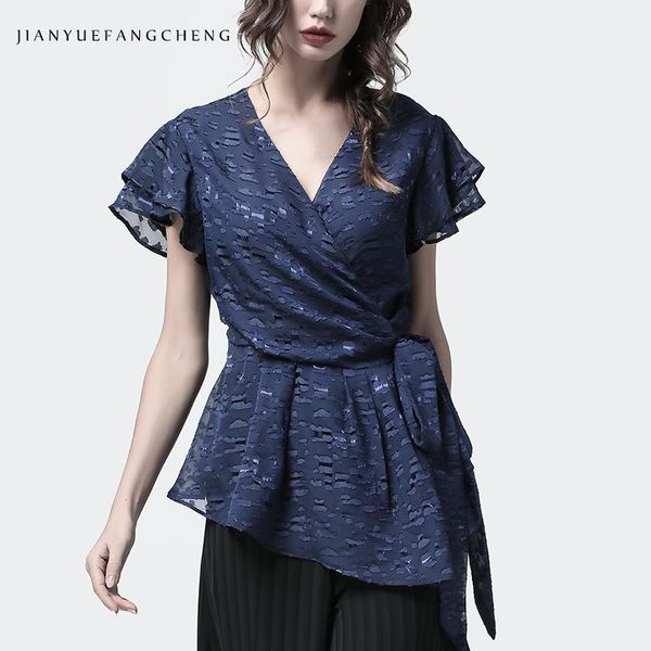chiffon blouse women summer v-neck short cuff sleeved blouses with belt loose female street wear office black blue women's & shirts, White
chiffon blouse women summer v-neck short cuff sleeved blouses with belt loose female street wear office black blue women's & shirts, White