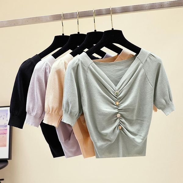 women's sweaters retro v-neck women summer knitting puff sleeve pullovers femme pull pink green black knitwear ladies clothes 2021, White;black
women's sweaters retro v-neck women summer knitting puff sleeve pullovers femme pull pink green black knitwear ladies clothes 2021, White;black