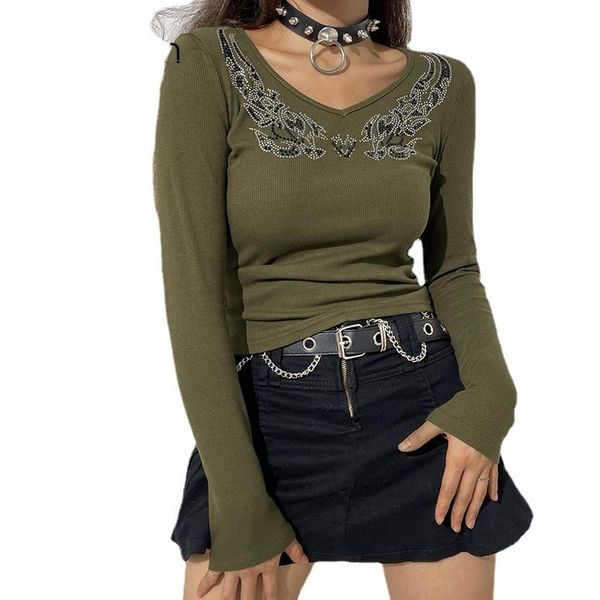 women's t-shirt rhinestone wing green grunge graphic t shirt vintage aesthetic brown slim long sleeve autumn women v neck baby tee, White
women's t-shirt rhinestone wing green grunge graphic t shirt vintage aesthetic brown slim long sleeve autumn women v neck baby tee, White