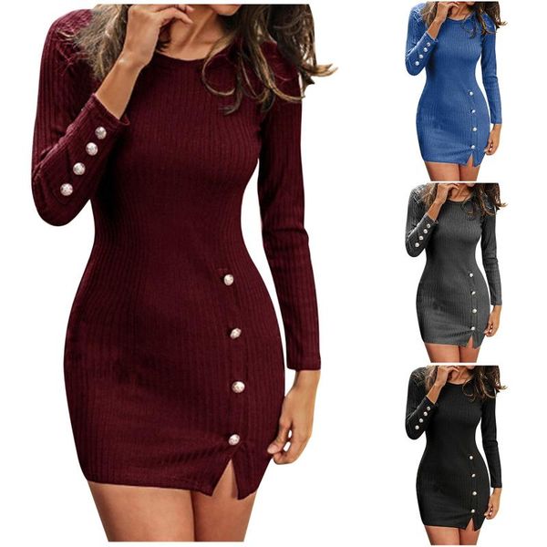 casual dresses women solid long sleeve off sweater dress fashion slim o-neck knit with buttons vestidos, Black;gray
casual dresses women solid long sleeve off sweater dress fashion slim o-neck knit with buttons vestidos, Black;gray