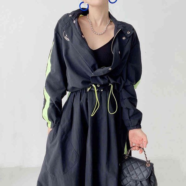 two piece dress shengpalae fashion contrast color stand collar back letter long sleeve short jacket and high elastic waist pocket mid-cakf s, White
two piece dress shengpalae fashion contrast color stand collar back letter long sleeve short jacket and high elastic waist pocket mid-cakf s, White