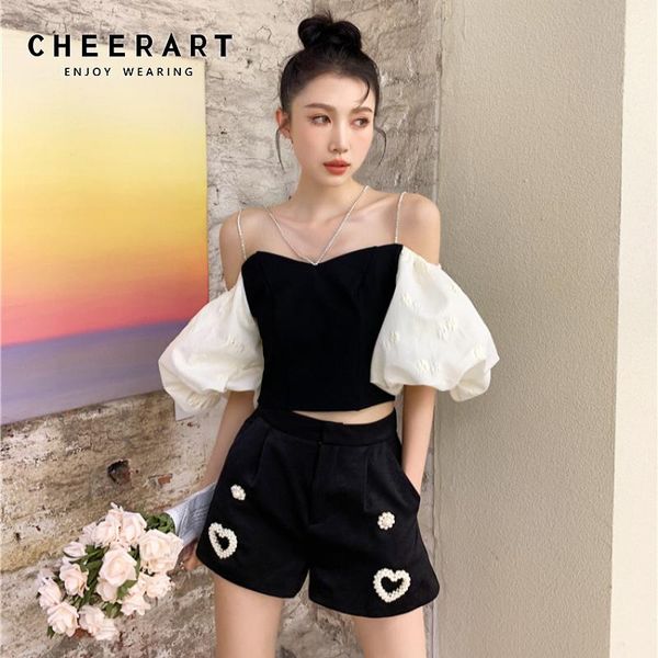 women's blouses & shirts cheerart designer off the shoulder puff sleeve crop women and diamond chain fashion summer blouse 2021, White
women's blouses & shirts cheerart designer off the shoulder puff sleeve crop women and diamond chain fashion summer blouse 2021, White