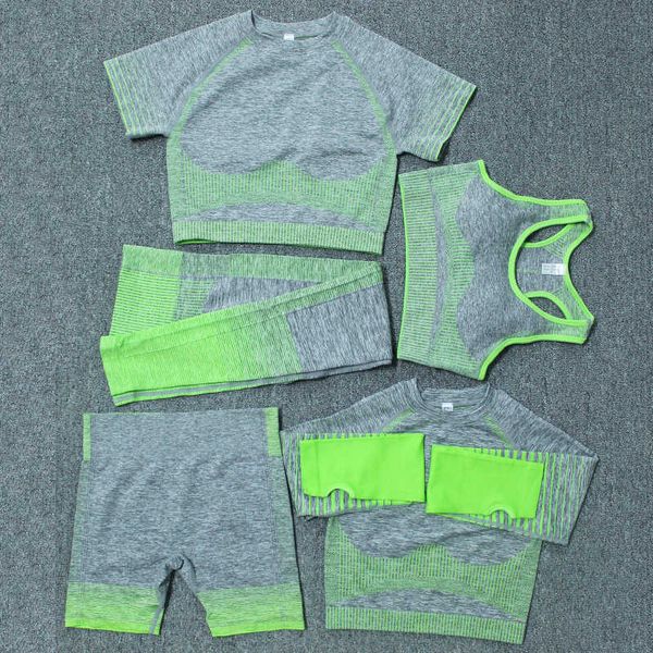 tracksuits seamless yoga suit women's sports underwear bra short shorts long sleeve fitness pants stripe five piece set, Gray
tracksuits seamless yoga suit women's sports underwear bra short shorts long sleeve fitness pants stripe five piece set, Gray