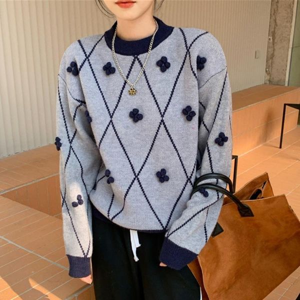 women's sweaters korean sweet women sweater three-dimensional floral argyle plaid pullovers fall winter trendy casual o-neck knitted su, White;black
women's sweaters korean sweet women sweater three-dimensional floral argyle plaid pullovers fall winter trendy casual o-neck knitted su, White;black