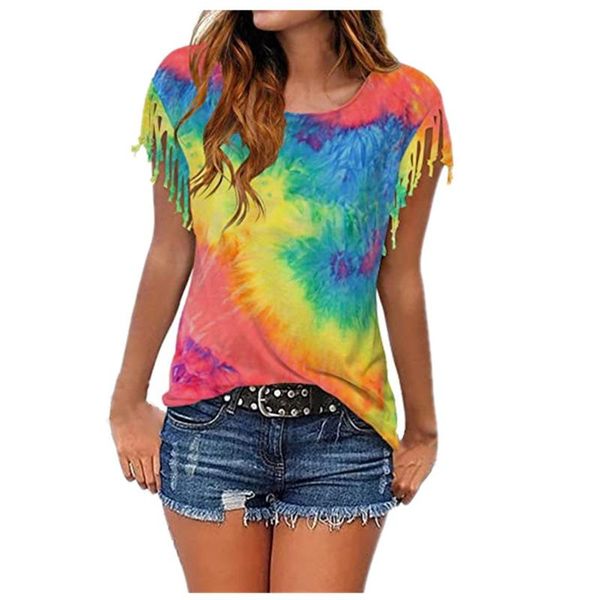 women's t-shirt 2021 summer women t shirt casual tassel short sleeves tees office slim tie-dye for female, White
women's t-shirt 2021 summer women t shirt casual tassel short sleeves tees office slim tie-dye for female, White