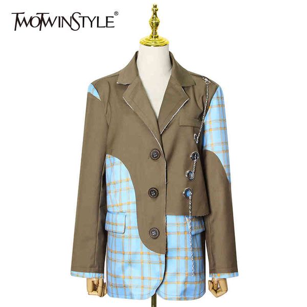 twotwinstyle casual hit color blazer for women notched long sleeve patchwork zipper blazers female fashion clothing 210517, White;black
twotwinstyle casual hit color blazer for women notched long sleeve patchwork zipper blazers female fashion clothing 210517, White;black